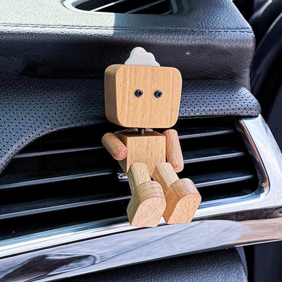 Wooden Man Figurine with Swing Feet Car Aromatherapy Ornament Handcrafted Wooden Art Piece Auto Decor