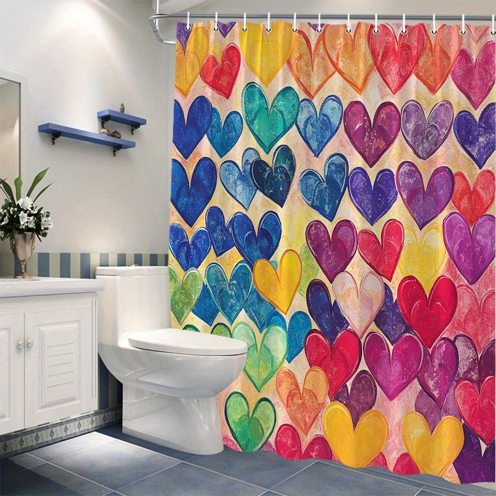 Vibrant Colorful Overlapping Hearts Shower Curtain Playful Peach Background Layered Heart Art Bathroom Decor With Hooks