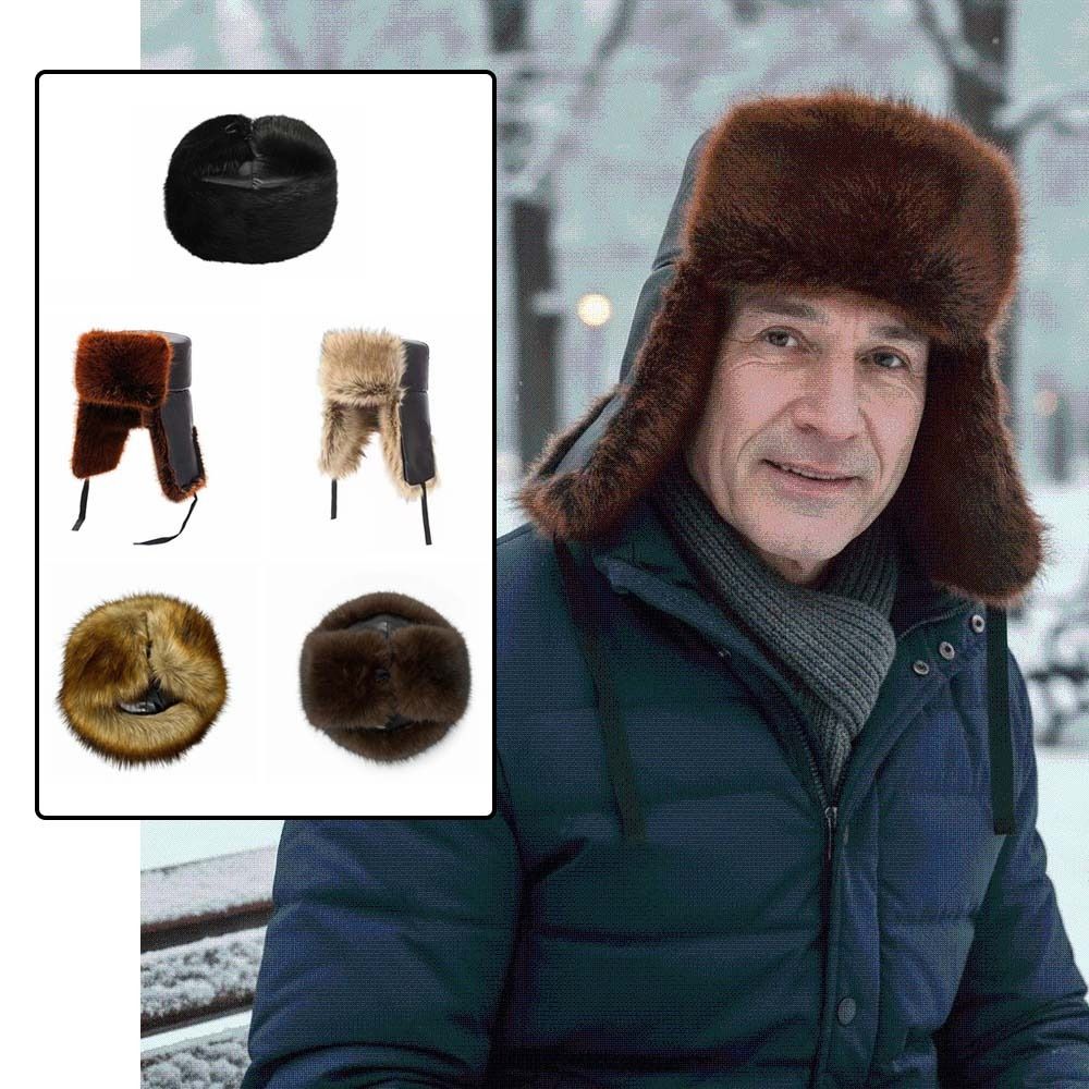 Faux Mink Trapper Hat Men Windproof Protection Winter Snow Hat Earflap Fleece Cap Daily Commute