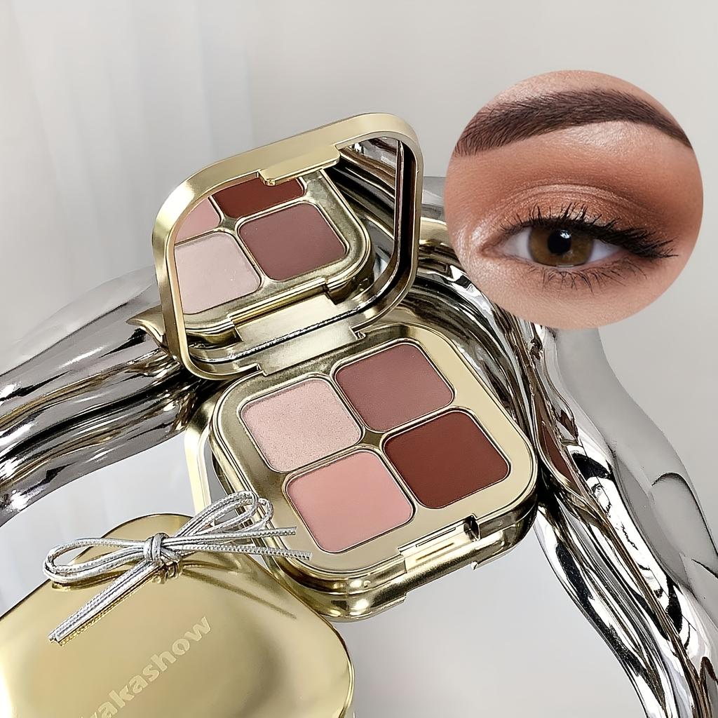 4-Farben Lidschattenpalette Goldene Textur, Matte & Schimmer-Finishes in Braun, Koralle, Rosa, Lila Lidschatten, Langanhaltende Farbe, Einfache Anwendung