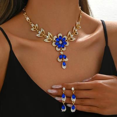 Collier Boucles d'oreilles Goutte d'eau Diamant Fleur Frangée Élégant Exquis Chaîne Clavicule Ensemble Haut de Gamme Luxe Léger