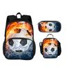 Fußball neue runde Fronttasche Rucksack Federmäppchen, Kühlpack, 3er-Set, der beste Begleiter für Schüler und Schülerinnen in der Schule
