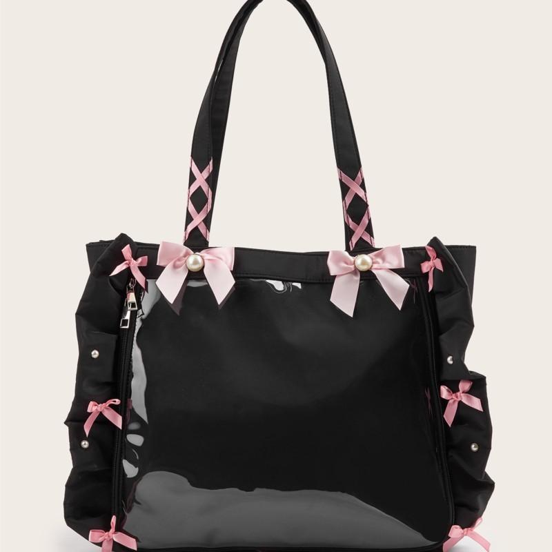 Japanische gerüschte Bandschleife Ita Tasche Damen Süß Niedlich Multifunktional Durchsichtige Umhängetasche Damen Anime Abzeichen Geräumige Tragetasche