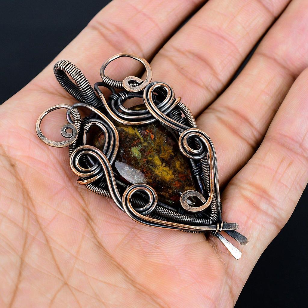 Seam Agate Pendant Gemstone Handmade Jewelry, 999 Copper Wire Wrapped Pendant, Gift For Wife Jewelry