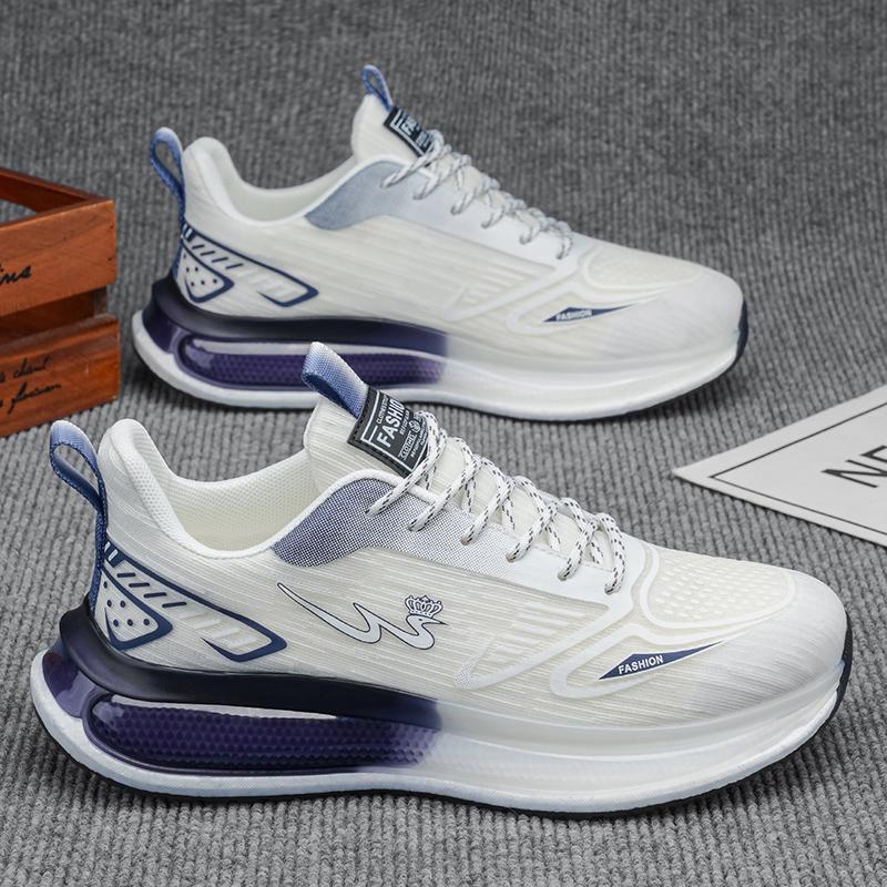 Men White Gradient Air Cushion Running Sneakers Breathable Mesh Shock Absorb Non Slip Gym Jogging Daily Athletic Shoes