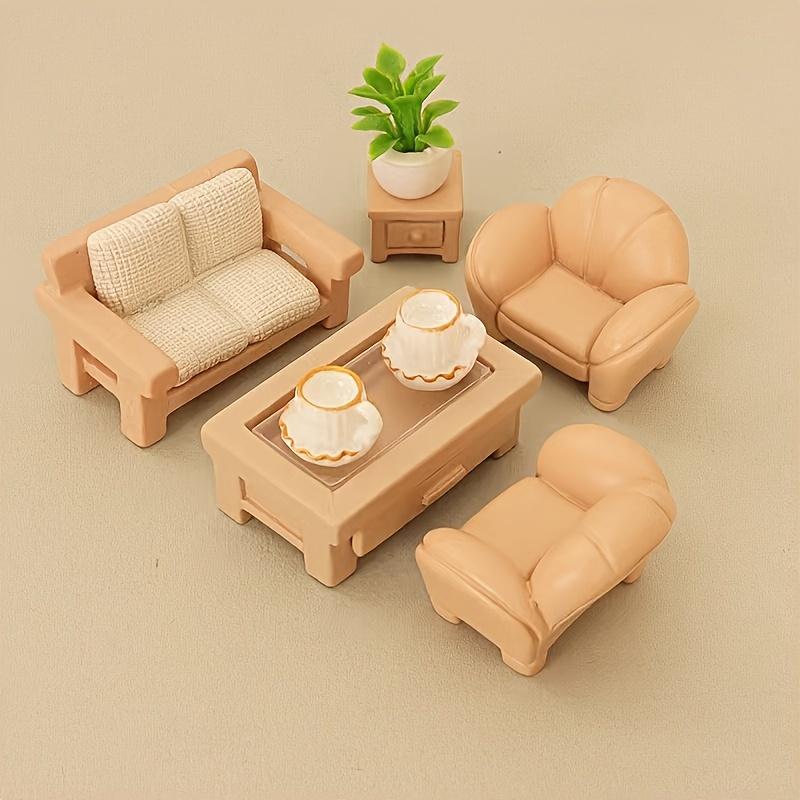 Miniature Dollhouse Furniture Set Sofa Cabinets Tea Table Coffee Coffee Cup Potted Plant for Doll House Realistic Mini Ornaments