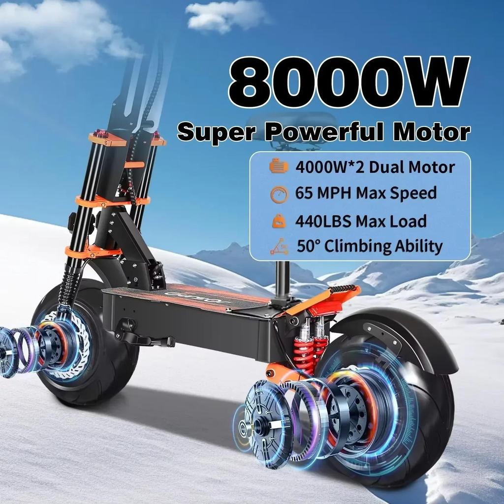 TOURSOR X8 Pro E-Scooter for Adults 8000W Dual Motor 60V 38AH 14 Inch Off-road Scooter Max Speed 100KM/H Max Mileage 120KM