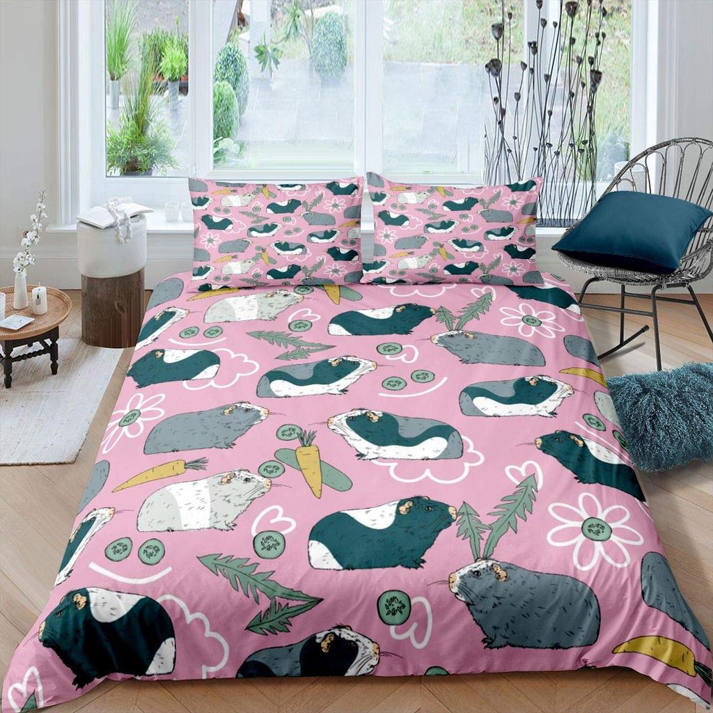 Guinea Pig Comforter Cover Set Cute Guinea Pig and Carrot Decor Duvet Cover 3D Animal Print Bedding Set 3pcs with 2 Pillow Cases