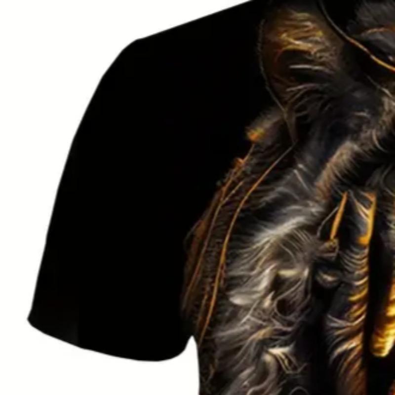 Summer Fashion Street Cool Short-sleeved 3D Digital Printed Gradient Lion Men's T-shirt