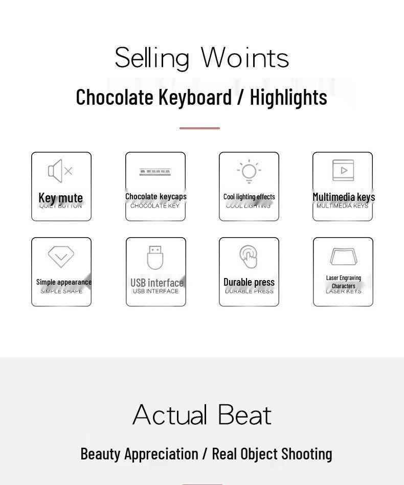 Silent Wired Chocolate Punk Keyboard - USB for Home, Office, Gaming, and Typing