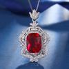Jewelry Copper Bottom Gold-Plated European Simulation Emerald Red Corundum Luxury Inlaid With Fat Square 12 * 16 Pendant Necklace Female