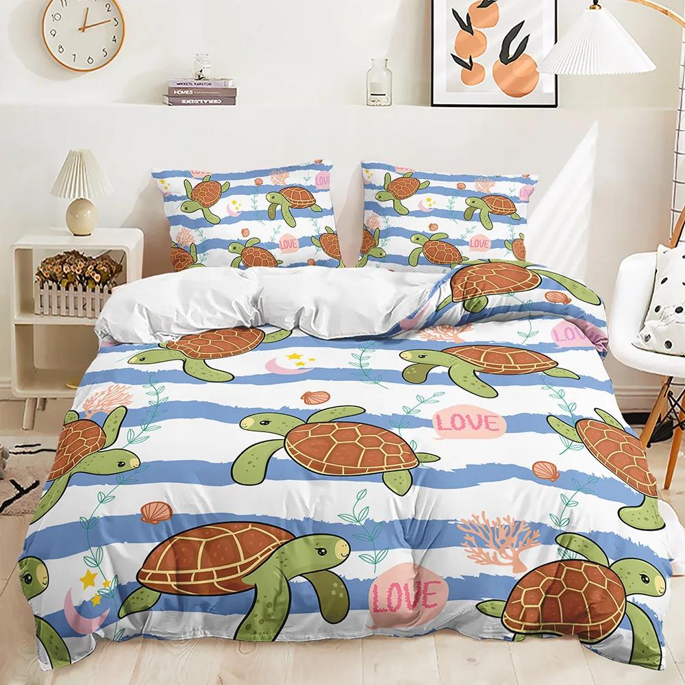 Exotic Sea Turtle Duvet Cover Set Bohemian Floral Ocean Animal Bedding Set Microfiber Tortoise Comforter Cover Single Queen Size