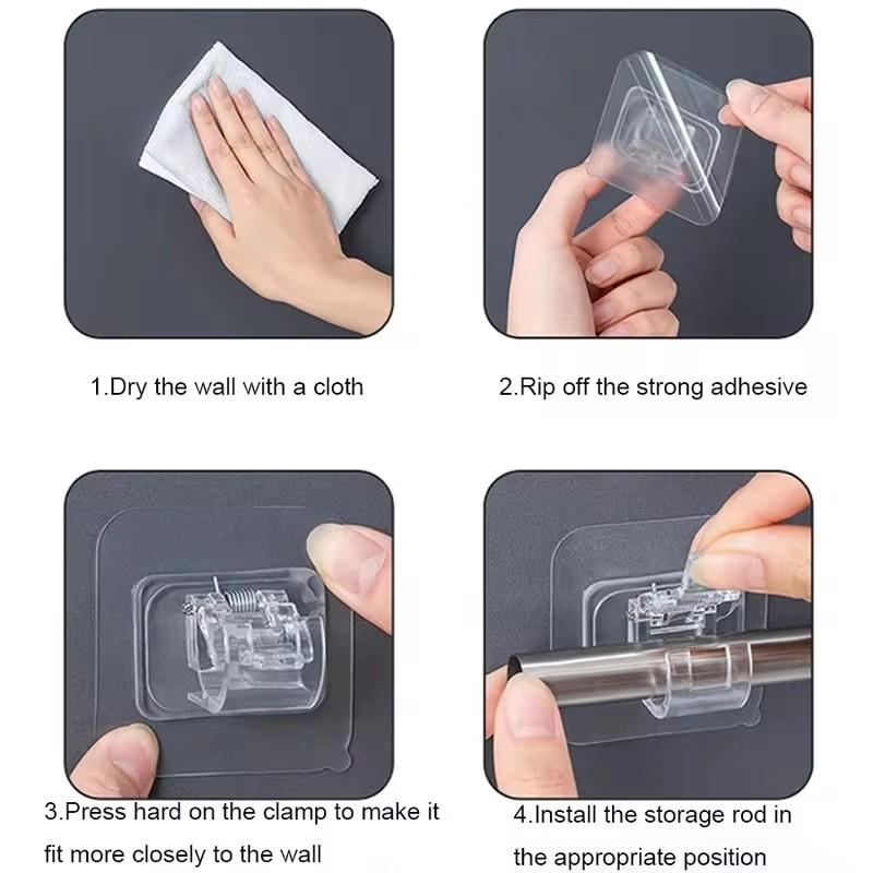 2 Stück Bohrfreie Gardinenstangenhalterungen Verstellbare Gardinenstangen-Clipklemme Haken Gardinenhalter Wandhalterung Wandaufhängungsclip
