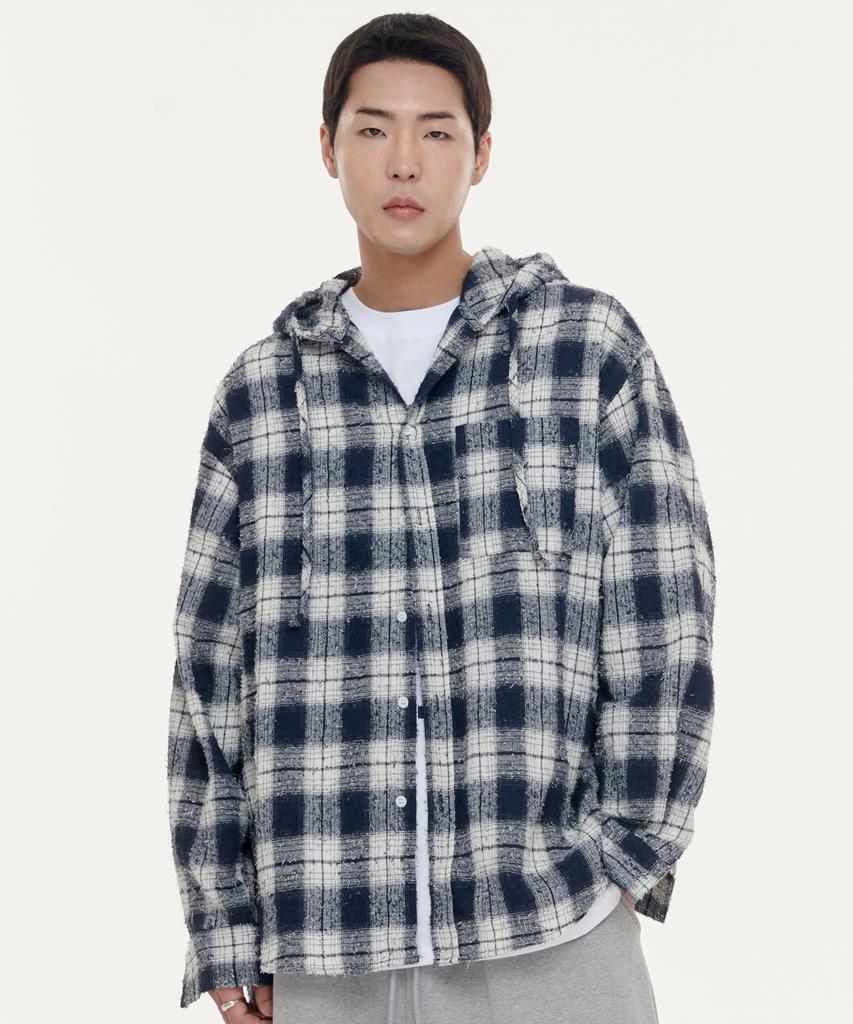 RAW LAB Tweed Check Hoodie - Navy