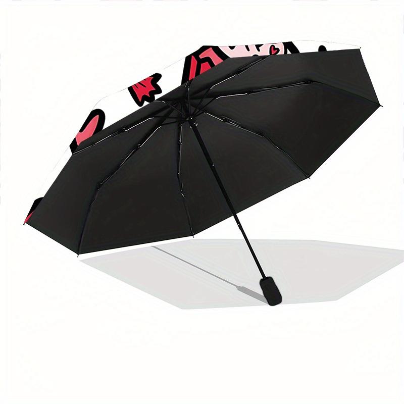 1pc Love Symbols Decorations Automatic Folding Umbrella - 8-Rib Iron Frame, Windproof, Portable Sunshade with Plastic Handle for Travel & Ou