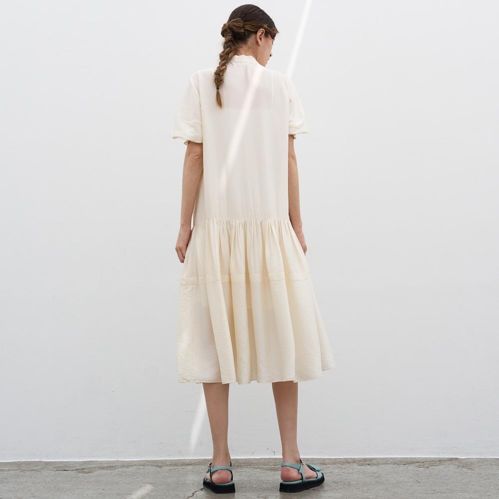 MITTE Ribbon Shirring Dress_Cream