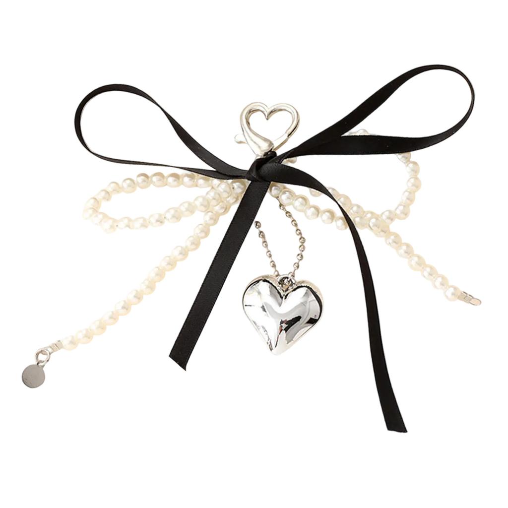 Aesthetic Heart and Bows Bag Charm Decoration Unique Keychain Phone Ornament Bag Pendant Accessory for Daily Use