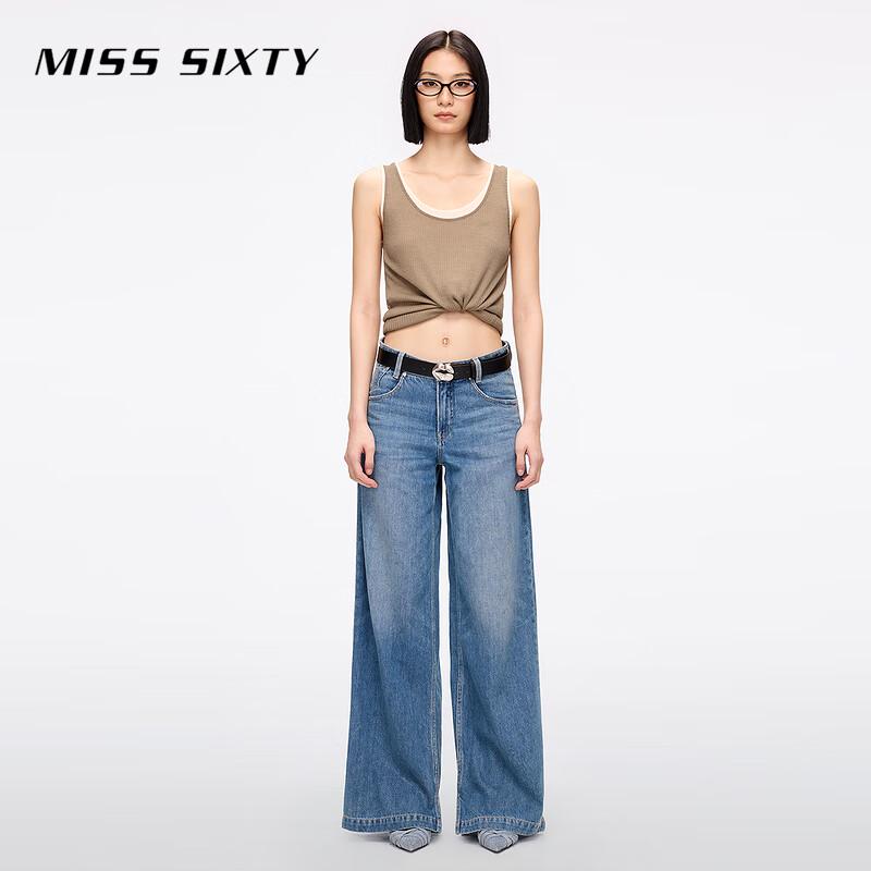 MISS SIXTY Women's 2025 Summer Retro Acetate Blend Slit Wide-Leg Jeans