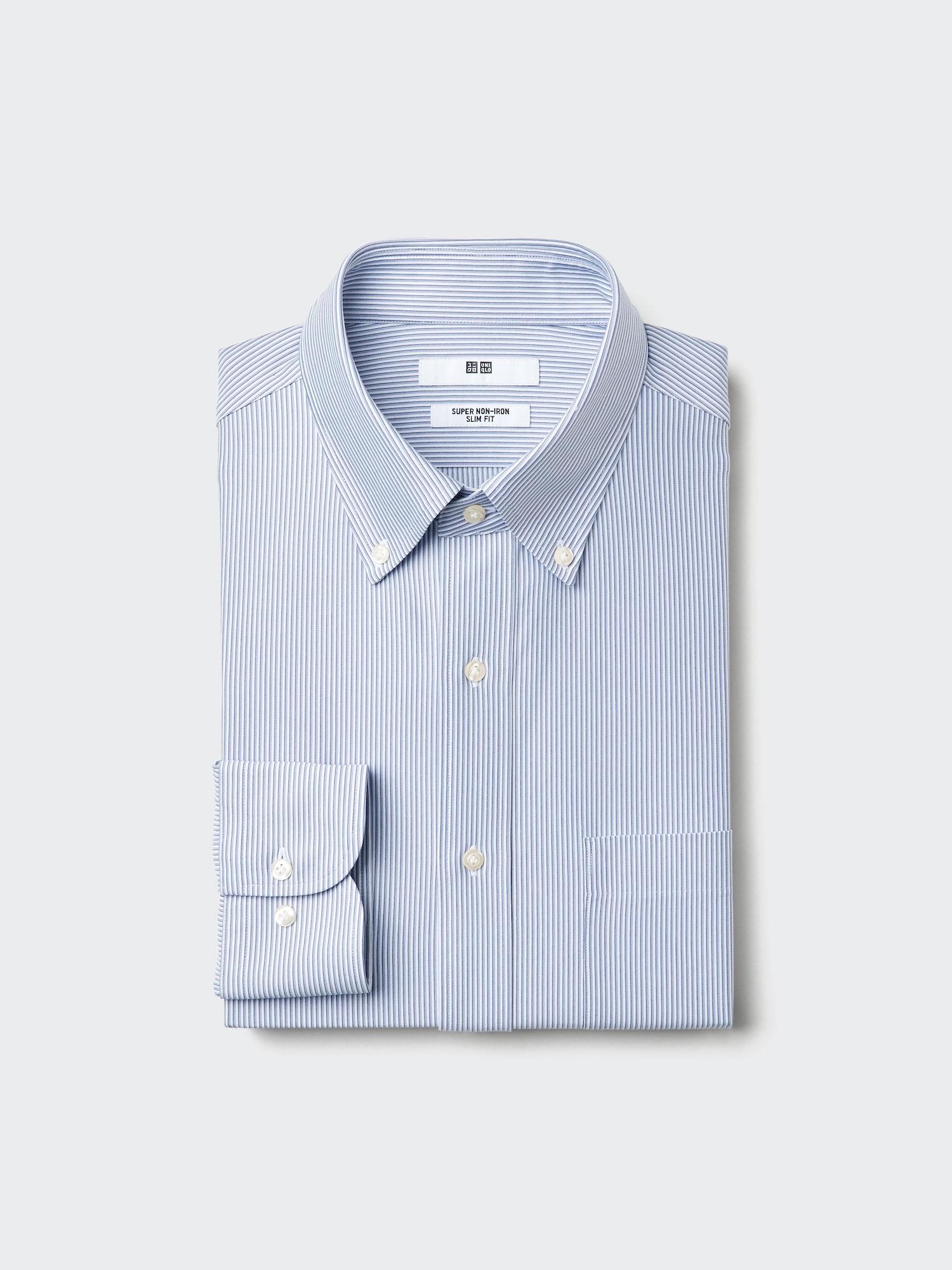 Uniqlo Япония Супер Негладящаяся Джерси Слим Рубашка На Пуговицах В Полоску 67 BLUE/XS