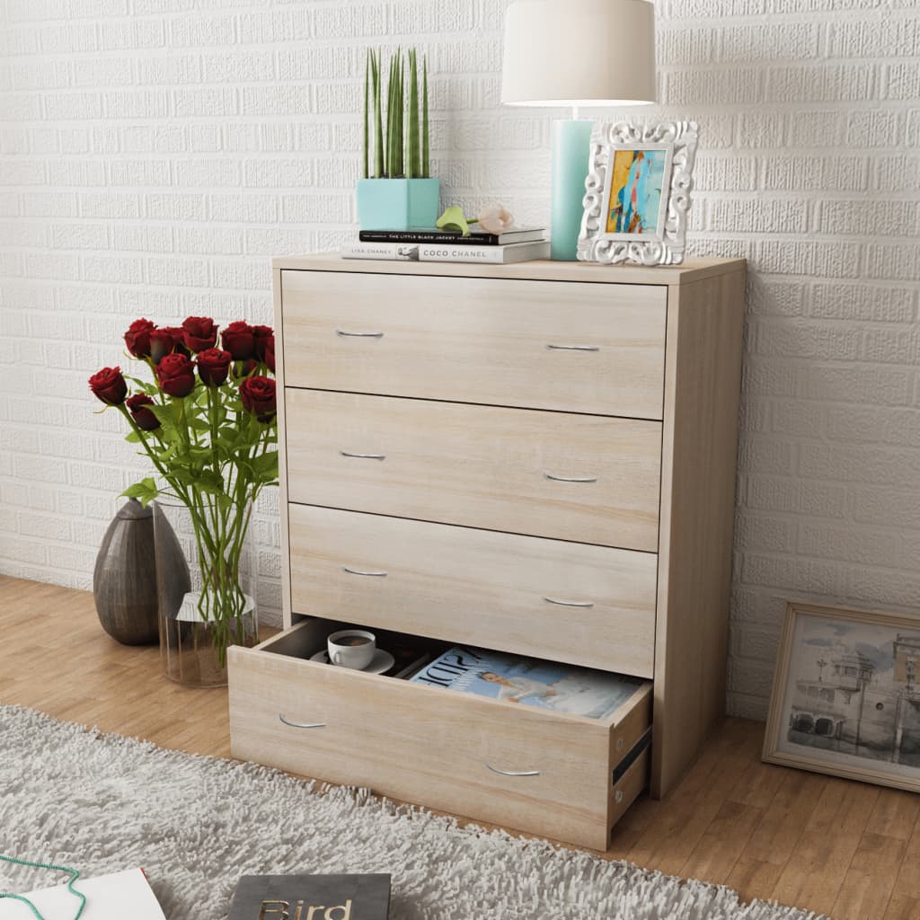 Vidaxl Komoda Z 4 Szufladami, 60 X 30,5 X 71 Cm, Kolor Dębowy