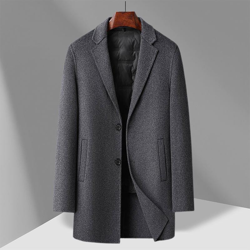 Winter Herrenwollmantel doppelseitig mittel und lang Daunen abnehmbares Futter Business Casual Wollmantel Jacke