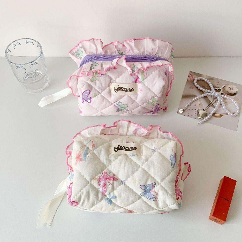 Lace Butterfly Print Toiletry Storage Bag Large Capacity Lace Pen Bag Sweet Storage Bags  Women