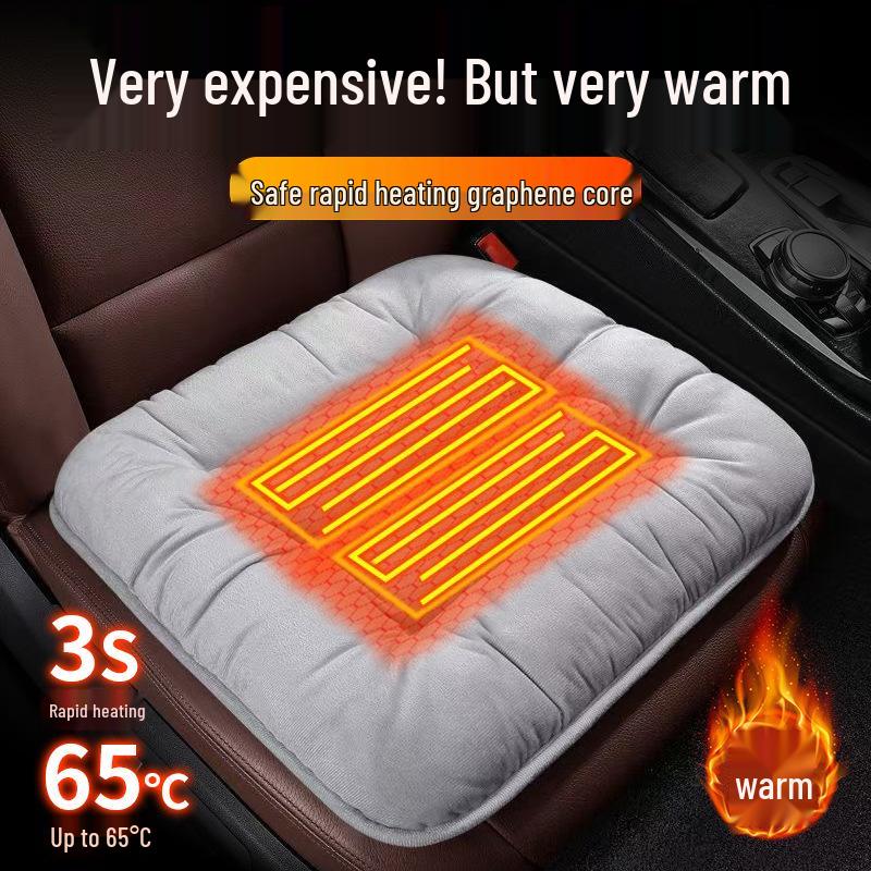 USB Heated Car Seat Cushion - Thick Plush Graphene Pad for Winter