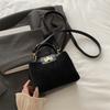 Retro Faux Leather Small Square Shoulder Bag Lock Closure Handbag for Women