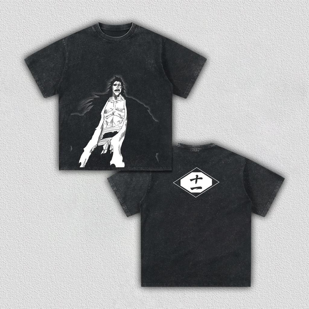 Zaraki Kenpachi BLEACH Retro T-shirt Manga Printed Vintage Washed Oversized T Shirt Men Clothing Casual 100% Cotton Tees Tops