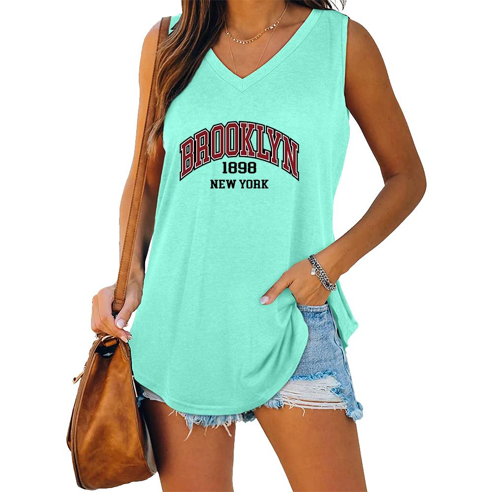 Summer Fashion Printed Tank Top Women Casual V Neck Sleeveless Shirt