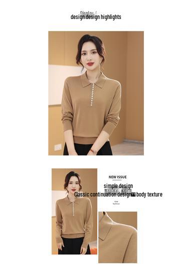 Women's Machine Washable Wool Sweater - Elegant High IQ Fine Knit Polo Collar Pullover for Winter