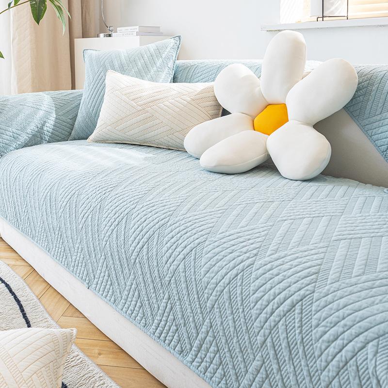 Pure Cotton Sofa Cushion Four Seasons Universal Anti-Slip Seat Cushion Cover Towel Simple Solid Color Printing Sofa Cover Cover Cloth
