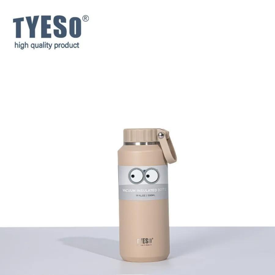 Tyeso 500ml Thermoses with Handle Large Capacity Insulated Easy-Pull Cup Sport Water Bottle for Men Women Portable Mug Hydration with Eye Sticker