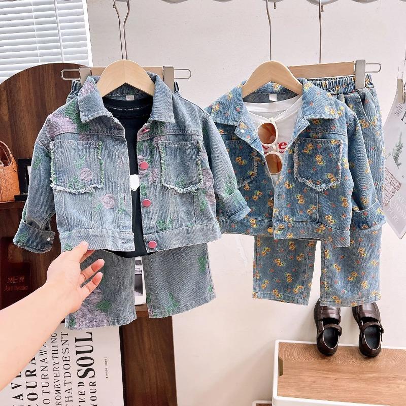 Girls Clothing Sets Spring Autumn Children's Clothing Cute Denim Jacket Cardigan Straight Leg Jeans Kids Suit