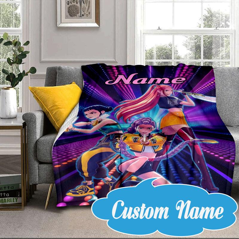 Custom Name KPop Cartoon Blanket bed sofa Blanket Flannel Blanket for Camping, Hiking, Picnic Essentials,gift for Fan family