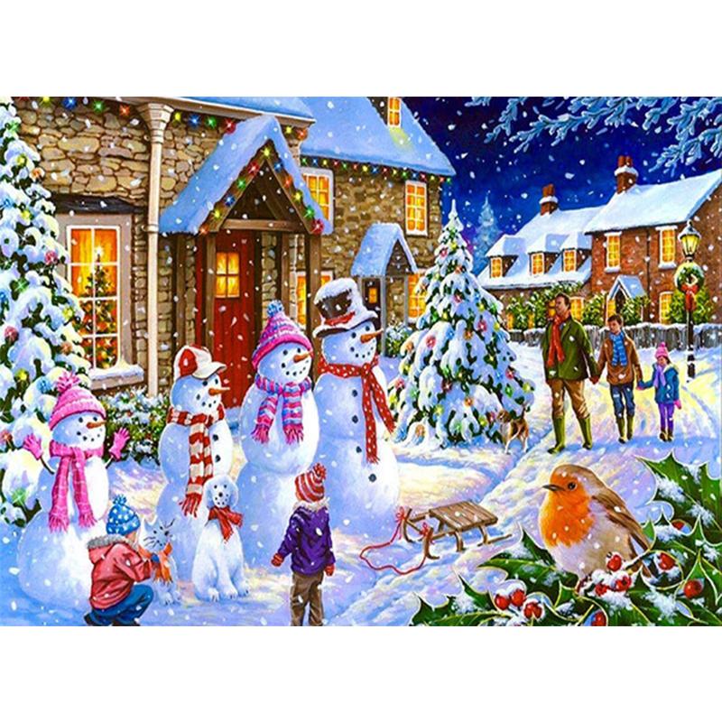 Fai da te Cartone Animato Pupazzo di Neve Pittura Diamante 5D Trapano Rotondo Completo Babbo Natale Ricamo Diamante Regalo di Natale Kit di Ricamo Regalo