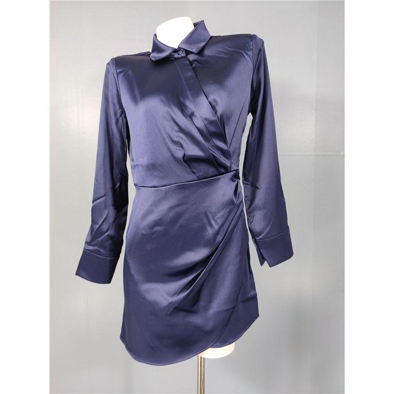 Foreign Trade Order Music Note Home High Sense Retro Temperament Fashion Long Sleeve Satin Waist Hugging Slimming Pleat Shirts Dress