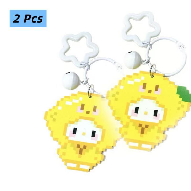 2Pcs Cute Pixel Style Sanrio Hello Kitty Bell Star Keychain Pendant Girl Phone Chain Ccd Camera Charm Accessories Keyring Gifts