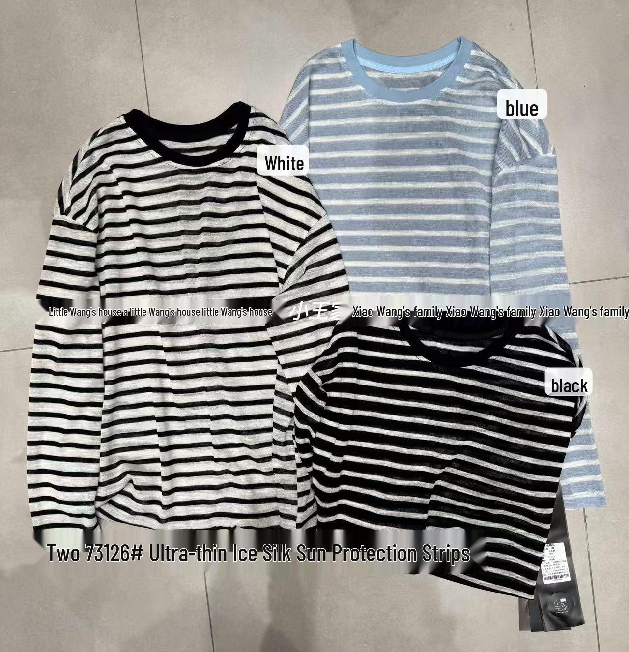 

Летний трикотажный полосатый топ большого размера свободного кроя в корейском стиле для защиты от солнца One Size светло-синий