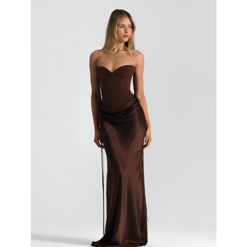 New fashionable solid color tube top waist slim dress hip wrap dress