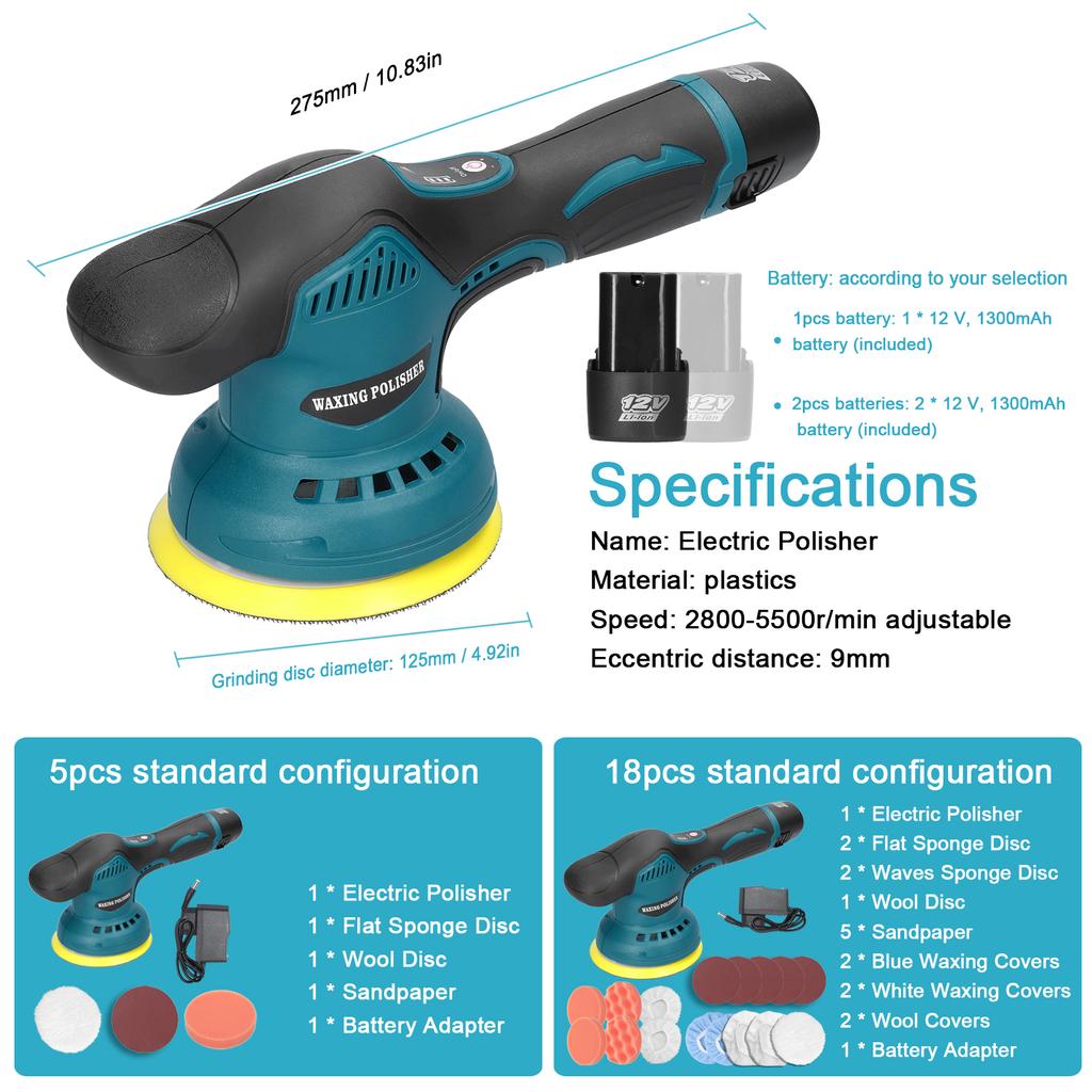 Cordless Eccentric Car Polisher 8 Gears of Speeds Adjustable Electric Auto Polishing Machine