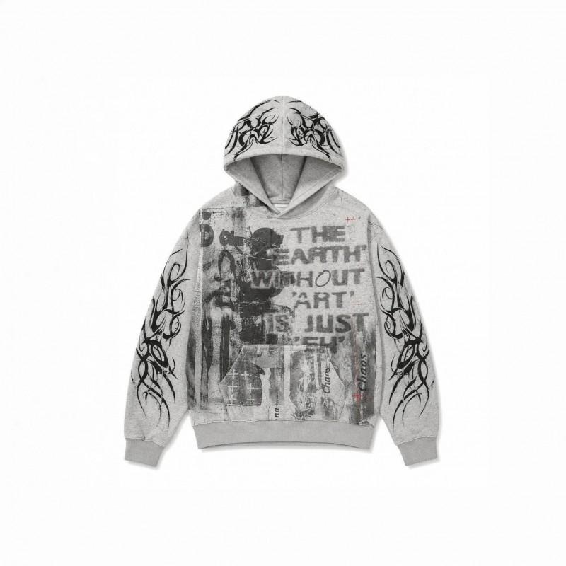 American Retro Graffiti Distressed Hoodie All Over Print Tribal Thorn Loose Pullover Sweatshirt