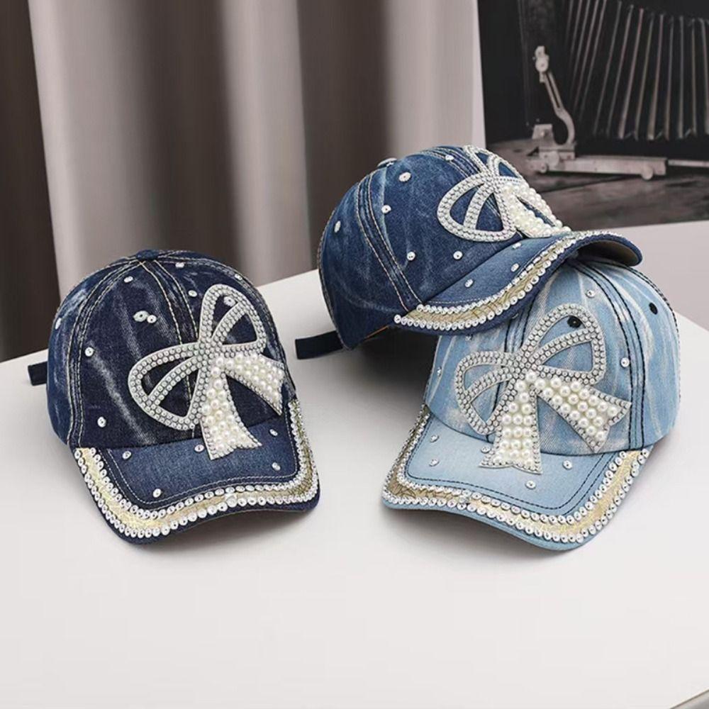 Fashion Adjustable Denim Baseball Cap Bow Sun Protection Hip Hop Hat Breathable Versatile Sun Hat Outdoor