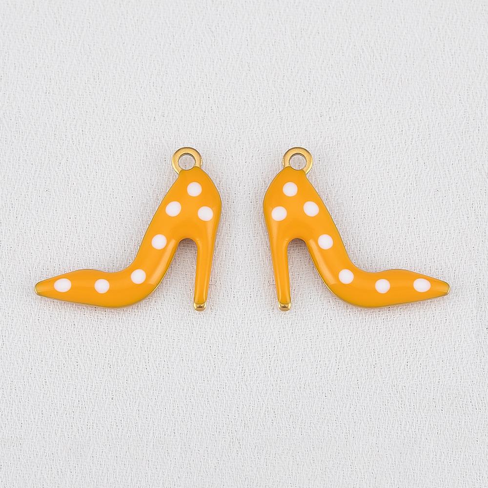 10pcs 304 Stainless Steel Double-Sided Enamel High Heel Pendant With Polka Dots Fashion Versatile DIY Necklace Jewelry Finding