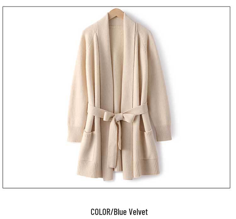 Autumn-Winter Cashmere Knit Women's Long Sleeve Loose Cardigan with Belt