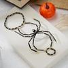 Creative Rice Beads Exaggerated Black Spider Rings Link Bracelets for Women Men Punk Hiphop Halloween Bracelets Jewelry Gift