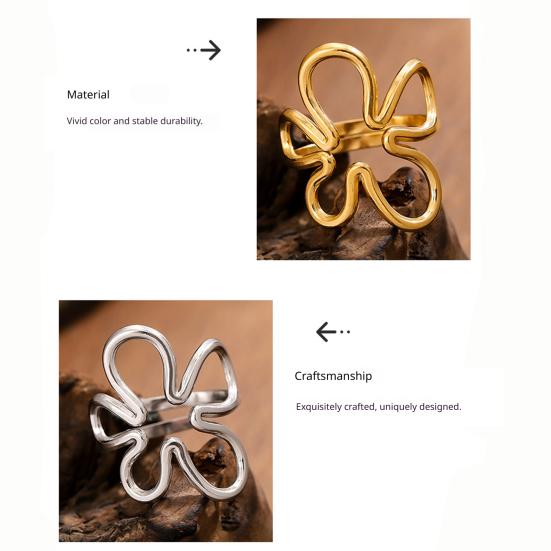 Thumb Ring Irregular Hollow Flower Shape Adjustable Opening Design Finger Ring Stainless Steel Finger Band Versatile Jewelry Gift