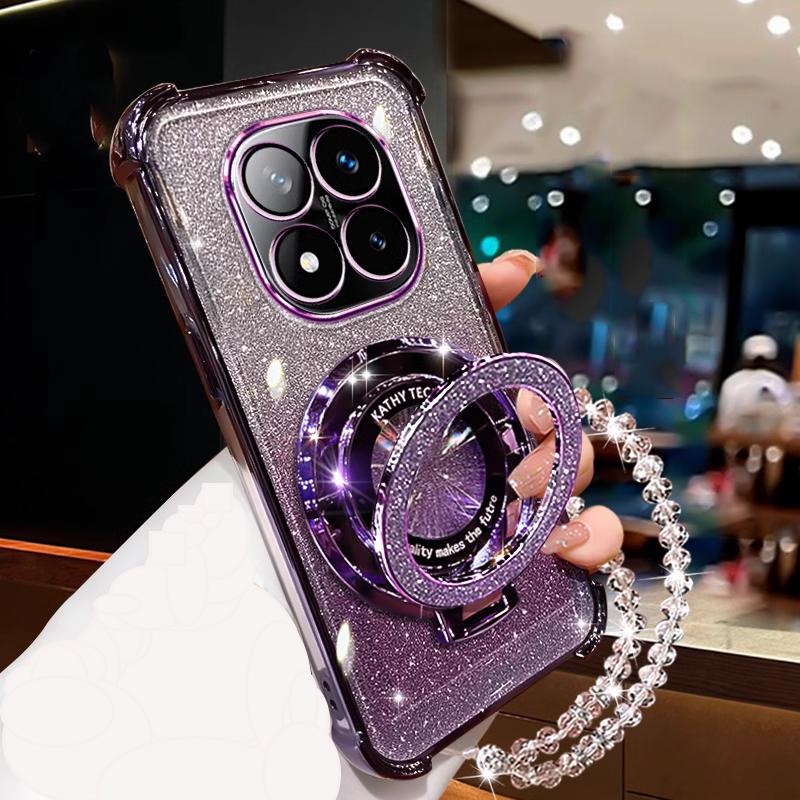 Edge 60 Glitter Magsafe Magnetic Holder Bracket Case on for Motorola MOTO Edge 60 Edge60 Fusion 60S Crystal Bracelet Soft Cover