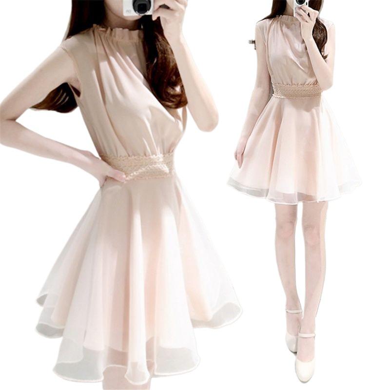 Robe Midi Chiffon Style Coréen Fausse Deux Pièces Été 2026 pour Femmes
