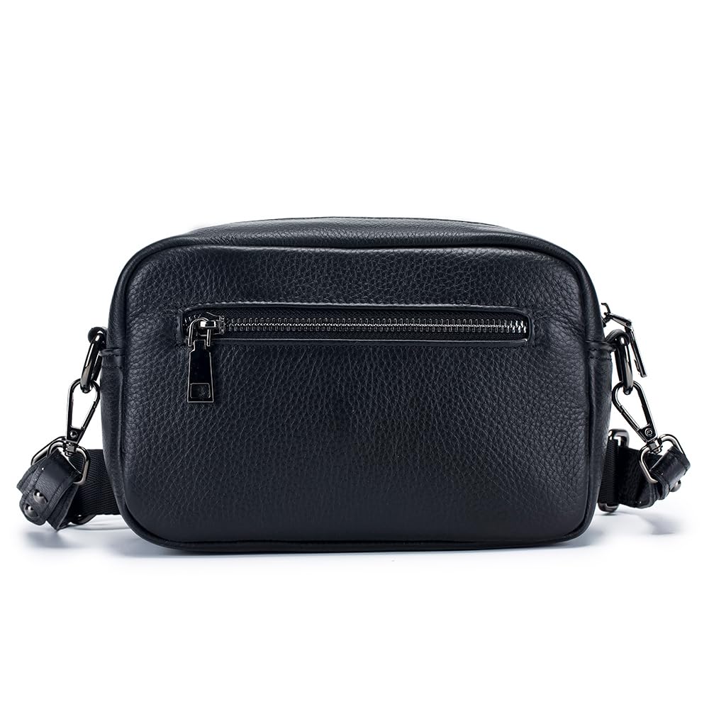 Yocipa Genuine Leather Shoulder Bag for Women, Small Crossbody Bag with Dividers, Compact Square Design, Lightweight (Black)